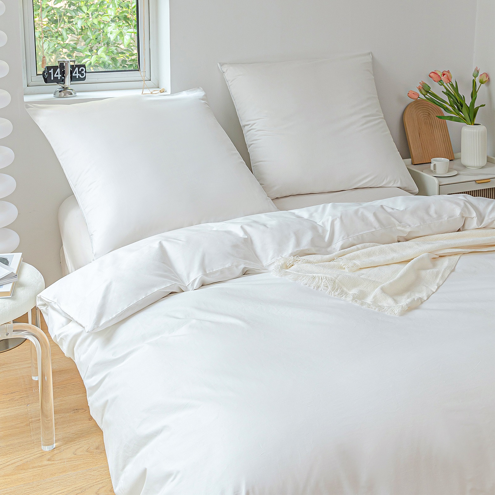 3Pcs Set Duvet Cover Set, Real 100% Cotton, High Quality Skin Friendly Thickening Fabric, Solid Color, Full Size, Cotton Bedding