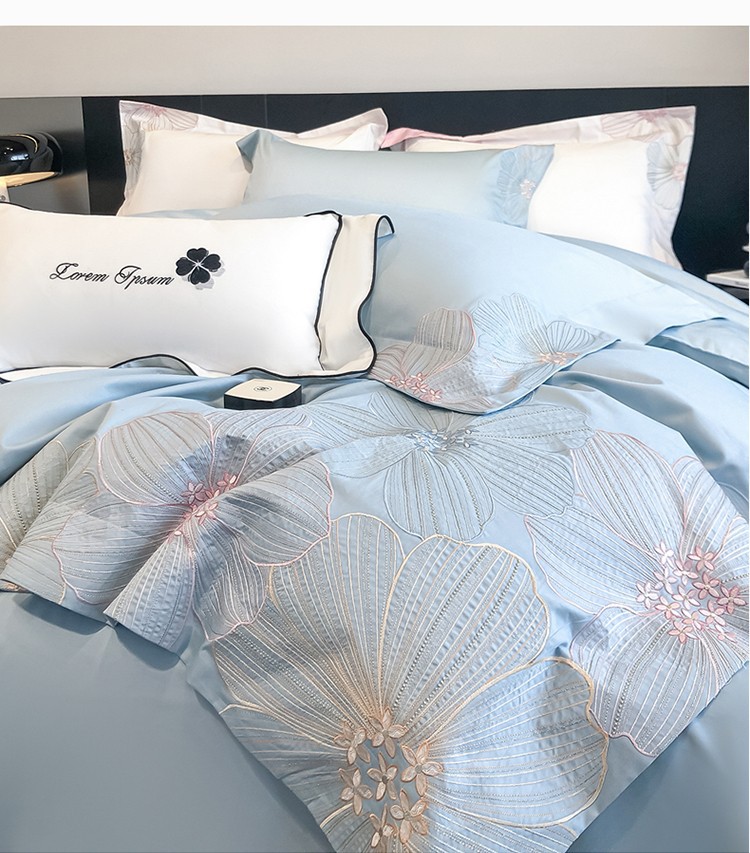 Spring and summer embroidery 100 long staple cotton four-piece set of high-end maternal and infant class A pure cotton bed cover four-piece set of headliner sheets