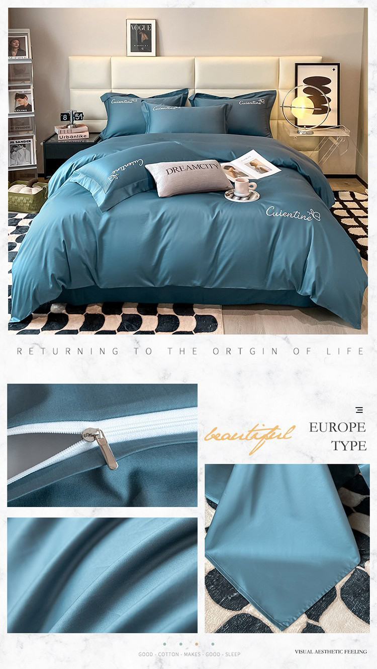 High-end Xinjiang long-staple cotton embroidery four-piece set cotton simple pure cotton bedding solid color bed sheet cover Class a