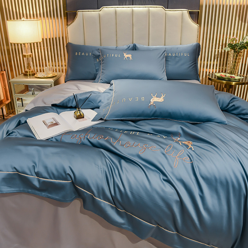 Summer Ice Silk 4-piece bed set Instagram bedding Set Dormitory 3-piece nude bed set
