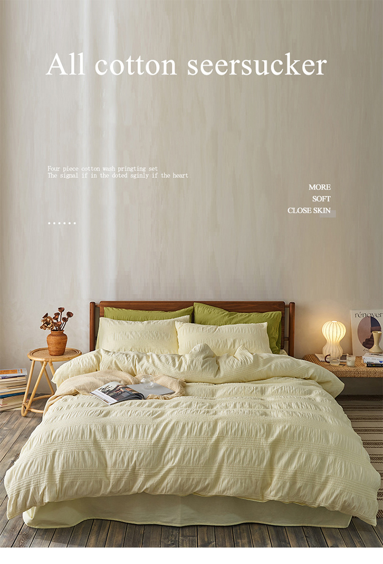 Romantic style all-cotton washed four-piece cotton set light luxury three-dimensional seersucker pure cotton bed sheet cover three-piece bed cover