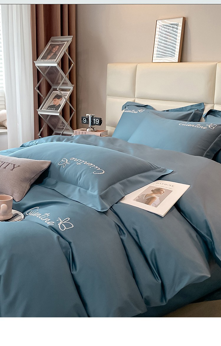 High-end Xinjiang long-staple cotton embroidery four-piece set cotton simple pure cotton bedding solid color bed sheet cover Class a