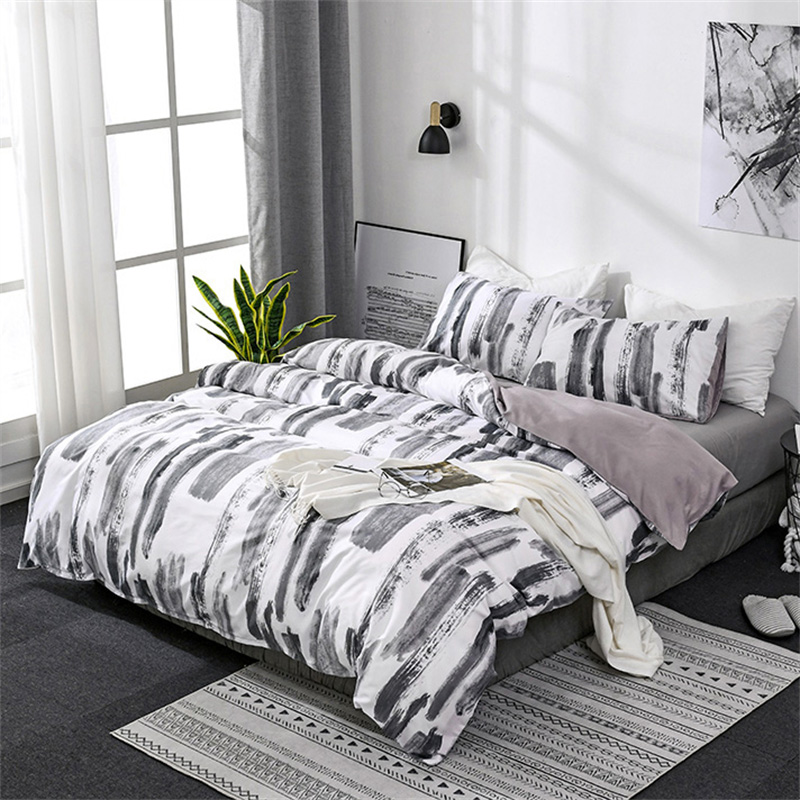 Simple Plaid Pattern Sanding Bedding Set Queen Single Duvet Cover and Pillowcases Bedroom Twin Double Bed King Size Quilt Covers