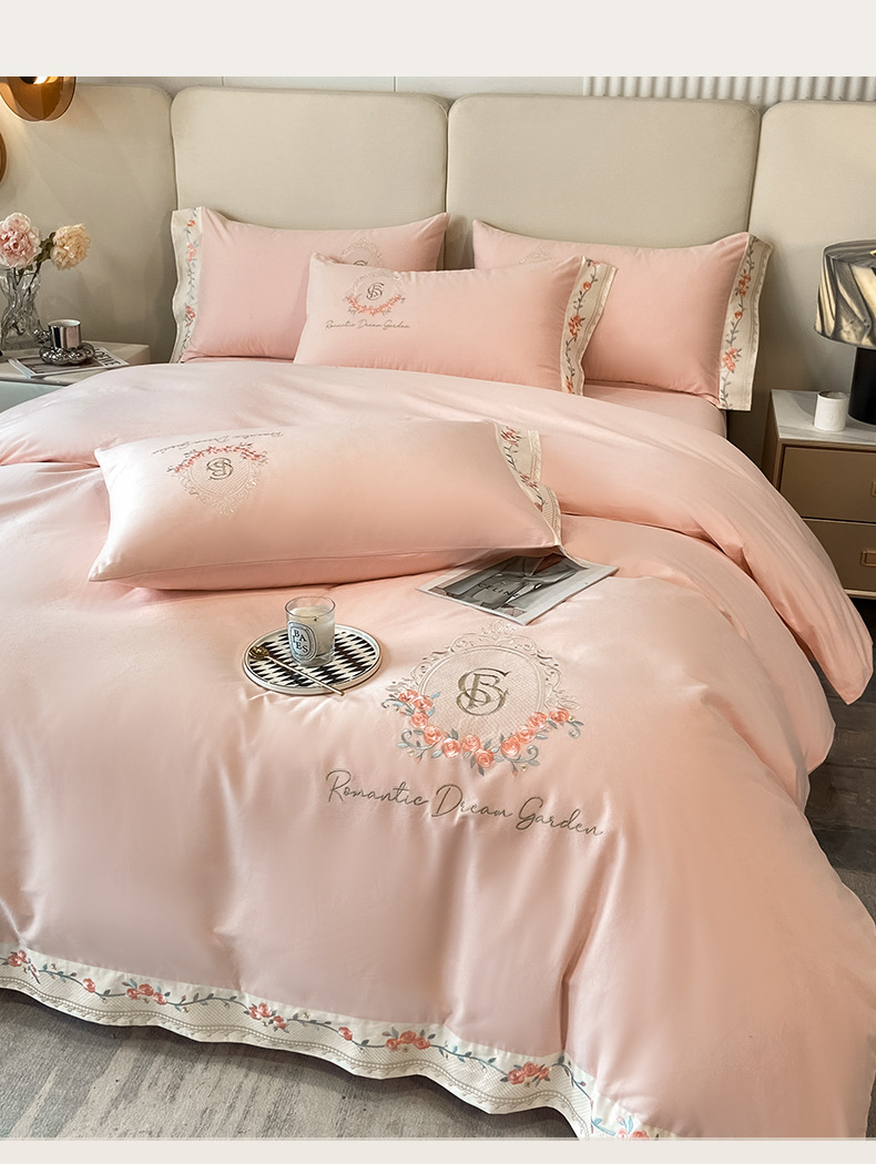 160 long staple cotton 4-piece set all cotton cotton thickened ground wool embroidery bed sheet set 4 pieces of bedding