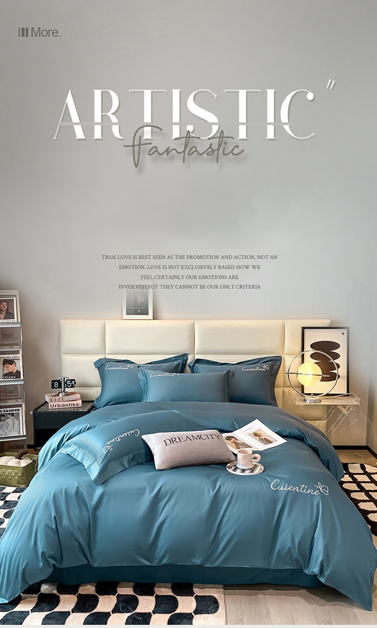 High-end Xinjiang long-staple cotton embroidery four-piece set cotton simple pure cotton bedding solid color bed sheet cover Class a