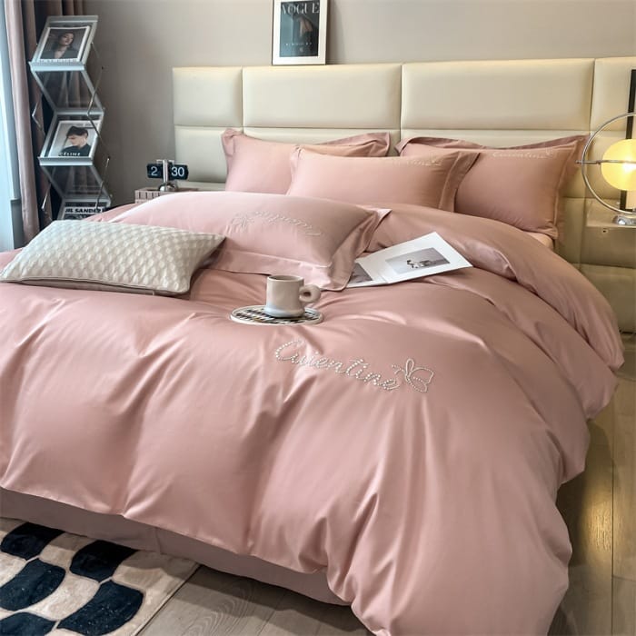 High-end Xinjiang long-staple cotton embroidery four-piece set cotton simple pure cotton bedding solid color bed sheet cover Class a