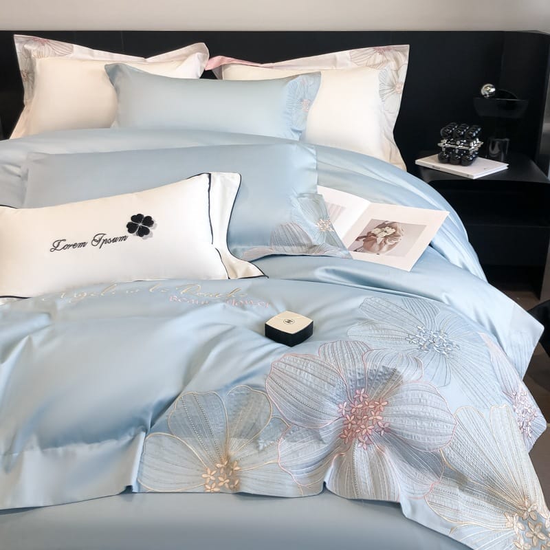 Spring and summer embroidery 100 long staple cotton four-piece set of high-end maternal and infant class A pure cotton bed cover four-piece set of headliner sheets
