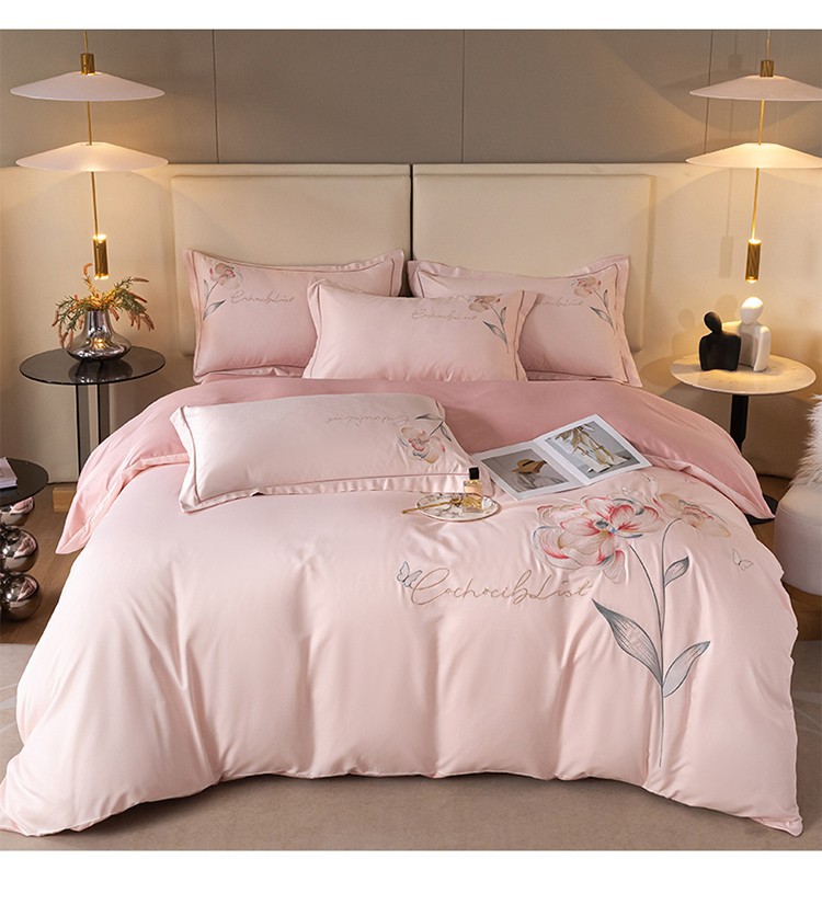 2023 new washed silk four-piece set Tencel embroidery light luxury bed kit manufacturers direct sales of a hair