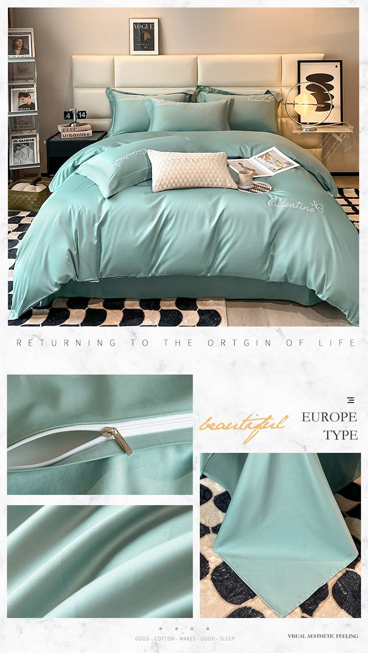 High-end Xinjiang long-staple cotton embroidery four-piece set cotton simple pure cotton bedding solid color bed sheet cover Class a