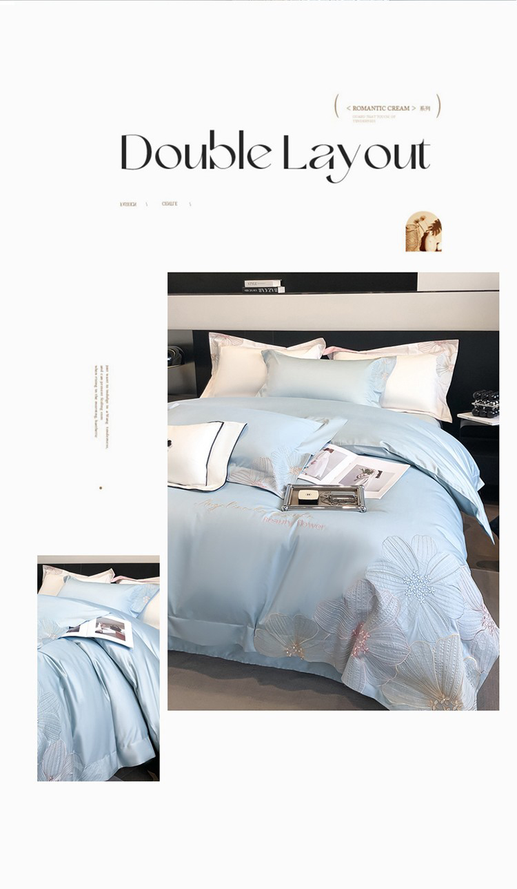 Spring and summer embroidery 100 long staple cotton four-piece set of high-end maternal and infant class A pure cotton bed cover four-piece set of headliner sheets