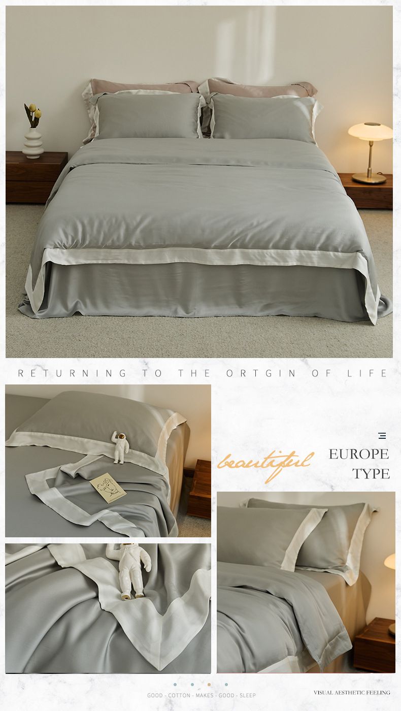Light Luxury 60 Lyocell Tencel 4-piece Summer Silky Slip Sleep Ice Silky Cool bed sheet set bedding