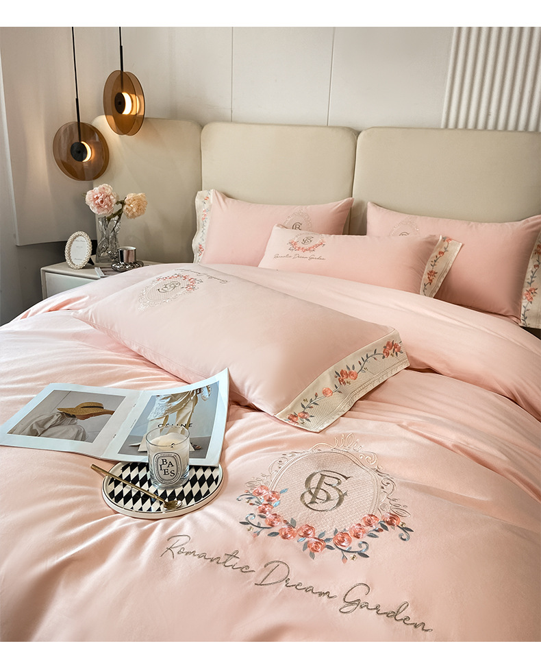 160 long staple cotton 4-piece set all cotton cotton thickened ground wool embroidery bed sheet set 4 pieces of bedding