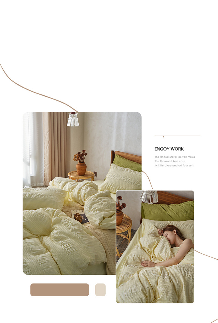 Romantic style all-cotton washed four-piece cotton set light luxury three-dimensional seersucker pure cotton bed sheet cover three-piece bed cover