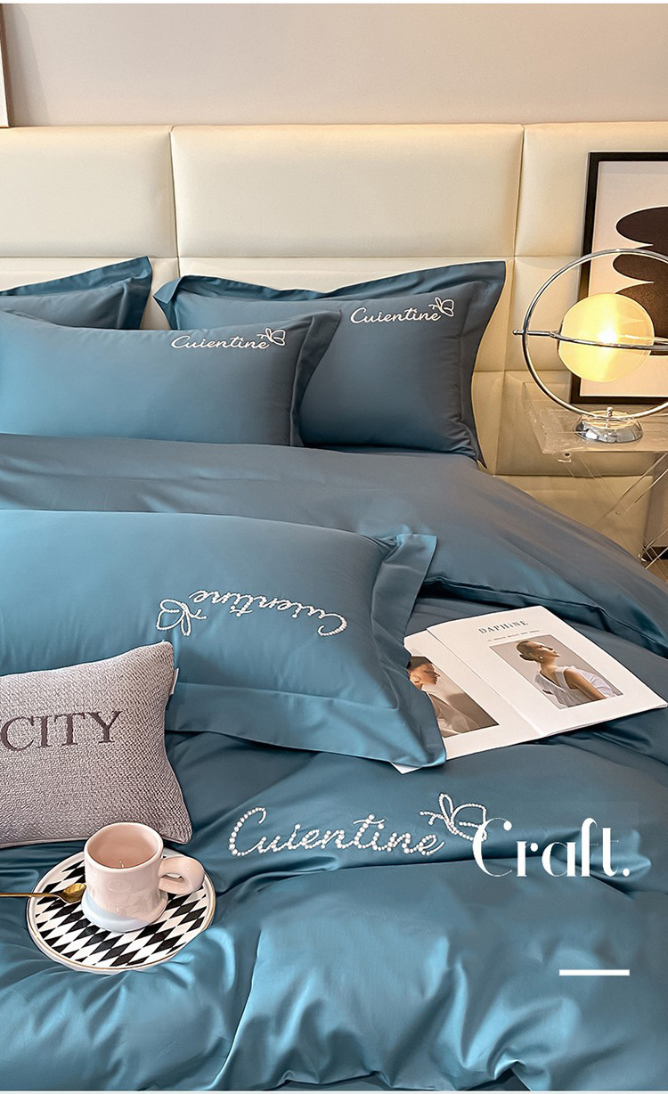 High-end Xinjiang long-staple cotton embroidery four-piece set cotton simple pure cotton bedding solid color bed sheet cover Class a