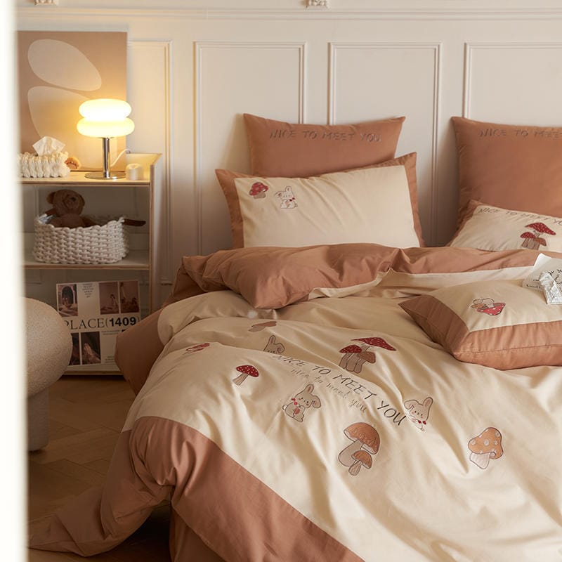 100 long staple cotton woolen embroidery all-cotton 4-piece set with autumn and winter thickened all-cotton bed sheet and quilt set with 3-piece bed set