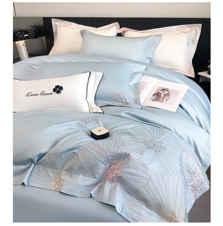 Spring and summer embroidery 100 long staple cotton four-piece set of high-end maternal and infant class A pure cotton bed cover four-piece set of headliner sheets