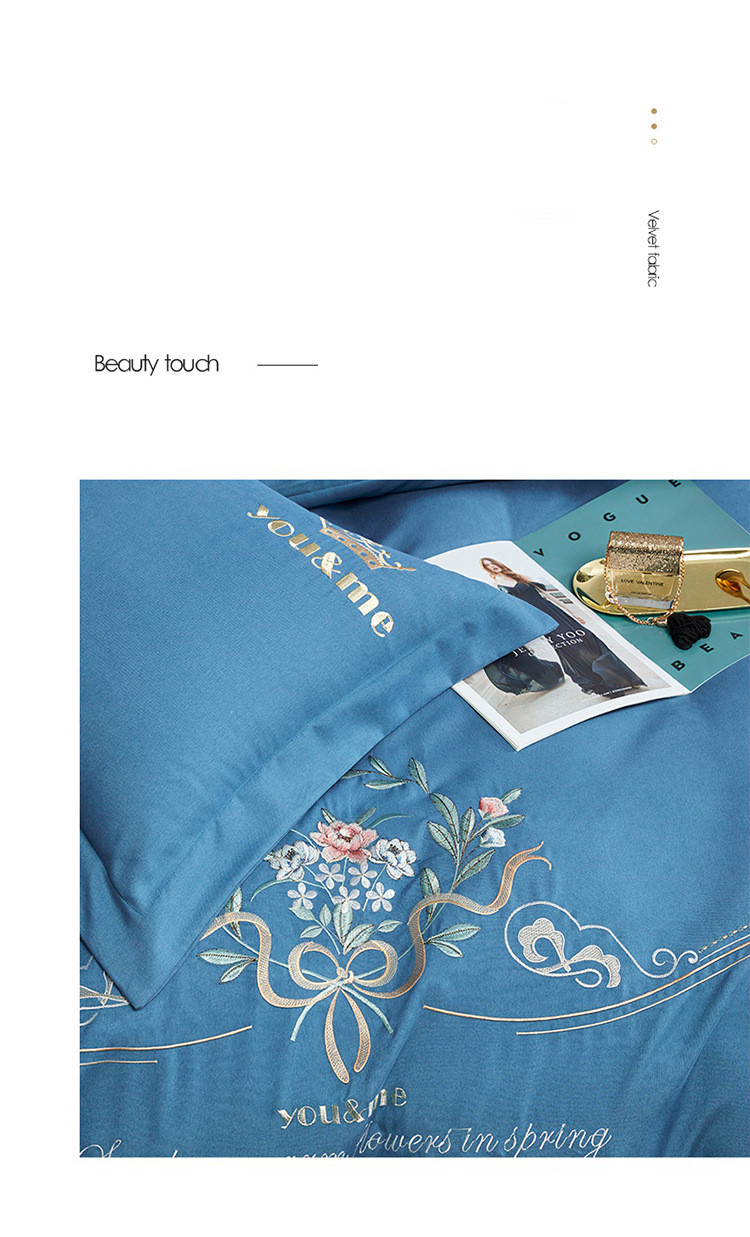 Gift wrap Bedding 4-piece embroidered light luxury air brushed warm quilt set solid color bed sheet for hair