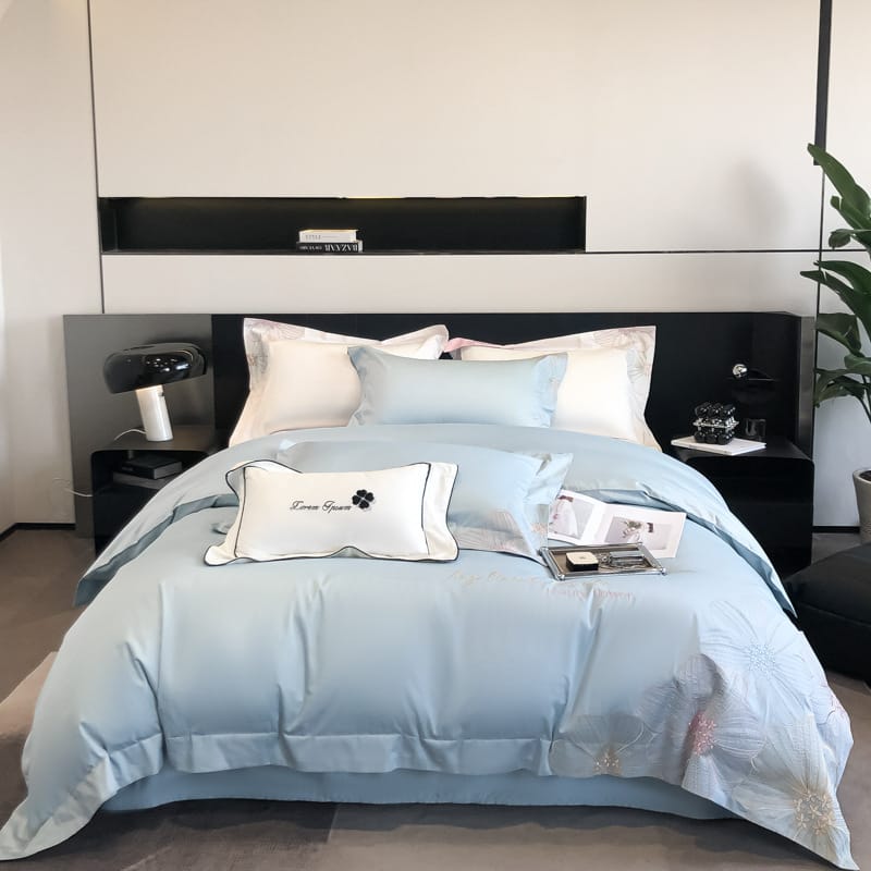 Spring and summer embroidery 100 long staple cotton four-piece set of high-end maternal and infant class A pure cotton bed cover four-piece set of headliner sheets
