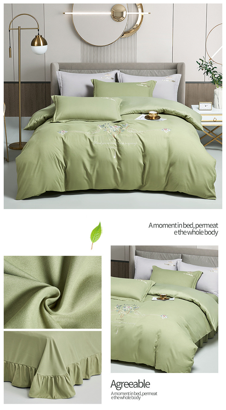 Gift wrap Bedding 4-piece embroidered light luxury air brushed warm quilt set solid color bed sheet for hair