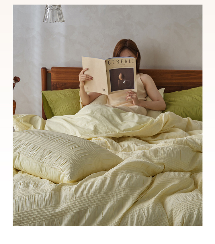 Romantic style all-cotton washed four-piece cotton set light luxury three-dimensional seersucker pure cotton bed sheet cover three-piece bed cover