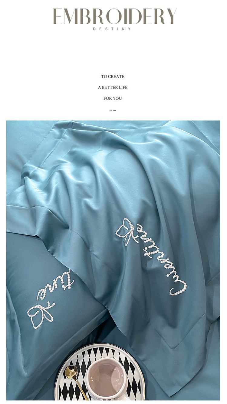 High-end Xinjiang long-staple cotton embroidery four-piece set cotton simple pure cotton bedding solid color bed sheet cover Class a