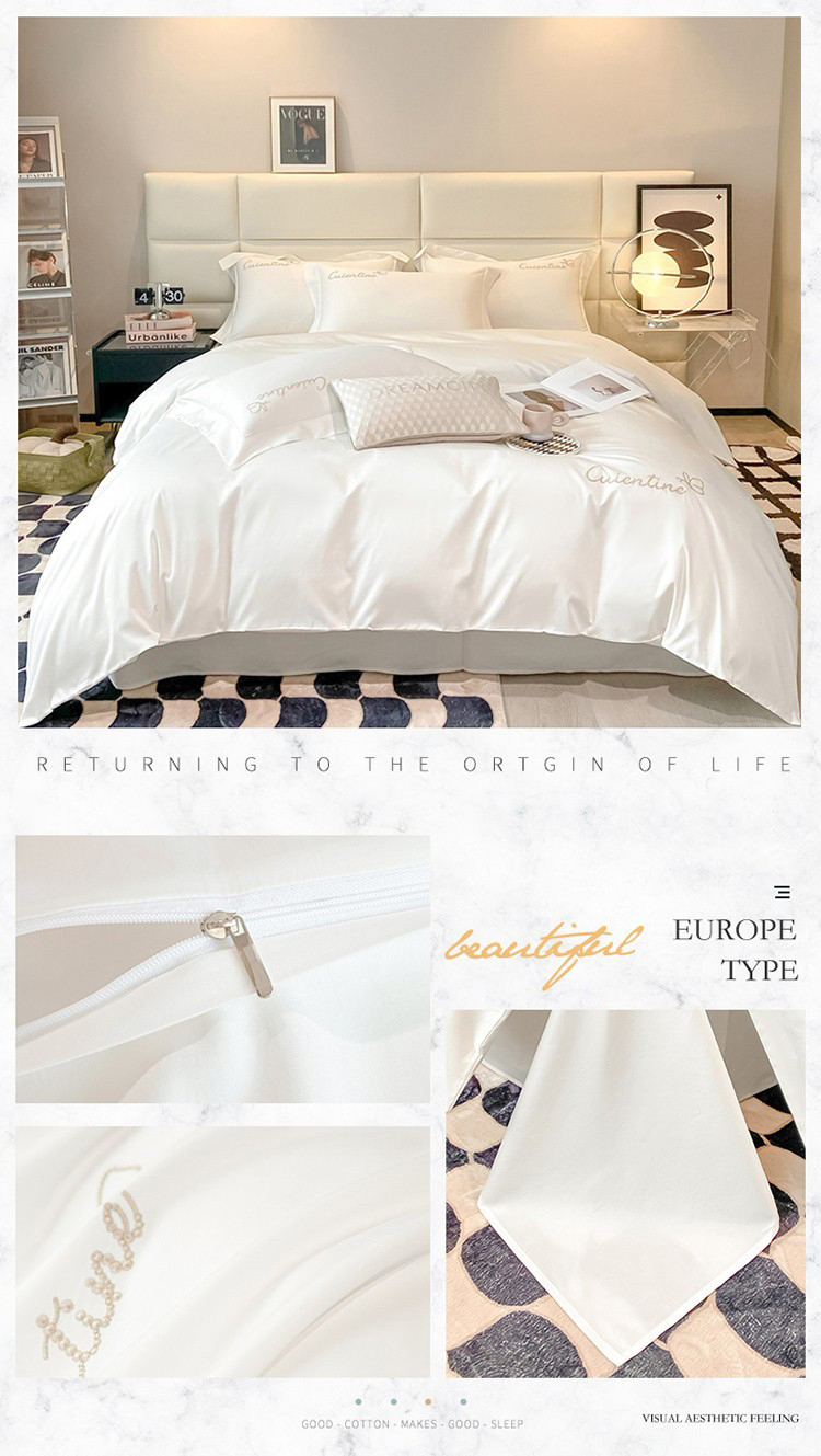 High-end Xinjiang long-staple cotton embroidery four-piece set cotton simple pure cotton bedding solid color bed sheet cover Class a
