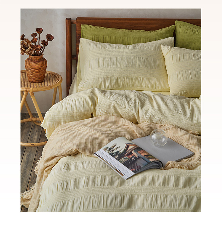 Romantic style all-cotton washed four-piece cotton set light luxury three-dimensional seersucker pure cotton bed sheet cover three-piece bed cover