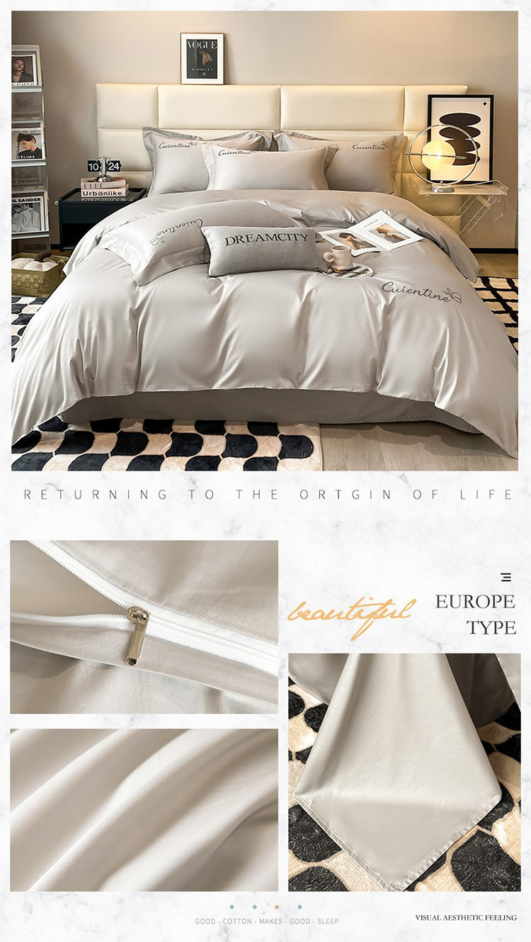 High-end Xinjiang long-staple cotton embroidery four-piece set cotton simple pure cotton bedding solid color bed sheet cover Class a