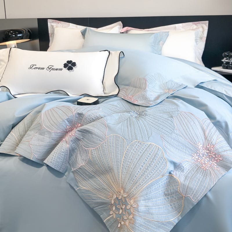 Spring and summer embroidery 100 long staple cotton four-piece set of high-end maternal and infant class A pure cotton bed cover four-piece set of headliner sheets