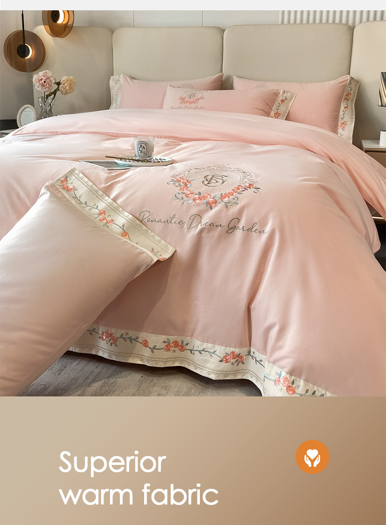 160 long staple cotton 4-piece set all cotton cotton thickened ground wool embroidery bed sheet set 4 pieces of bedding