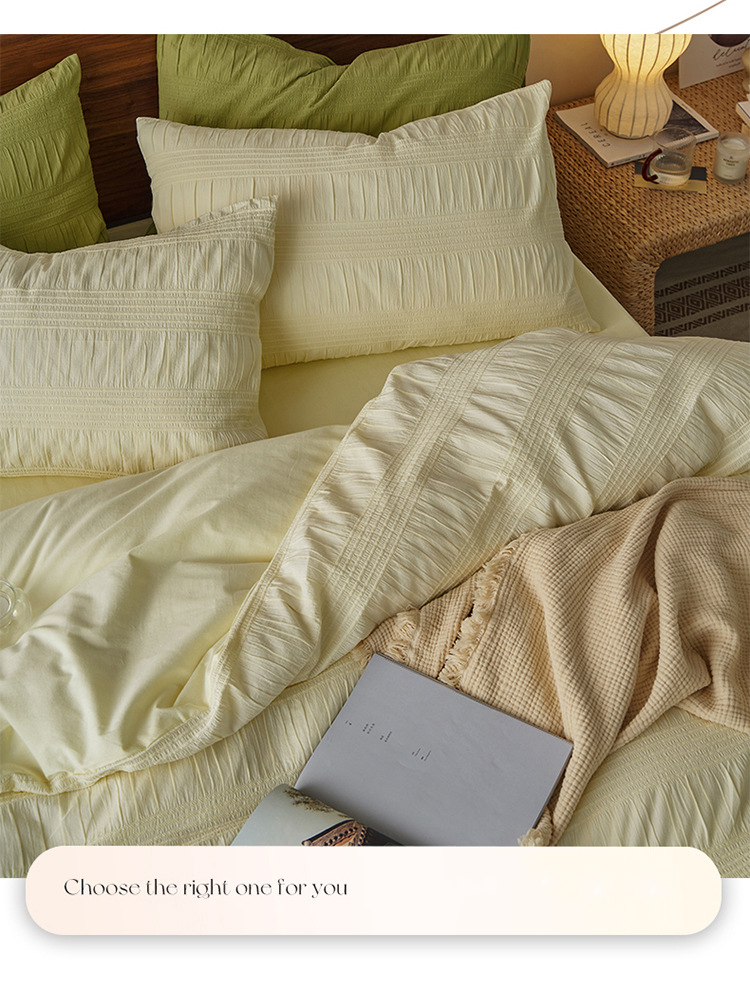 Romantic style all-cotton washed four-piece cotton set light luxury three-dimensional seersucker pure cotton bed sheet cover three-piece bed cover