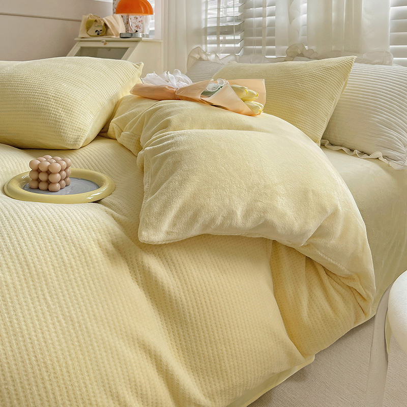 Winter Waffle milk fleece 4-piece bed set Coral flannel double-sided fleece duvet set 3-piece sheet set