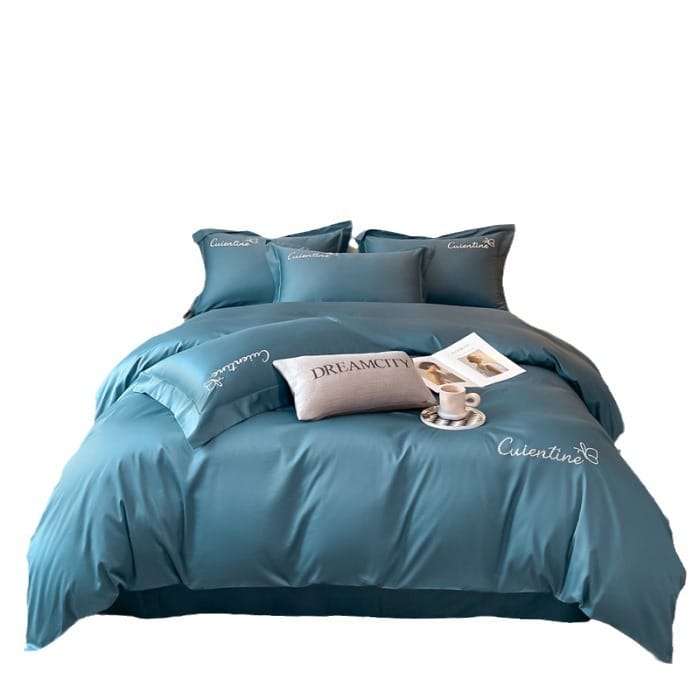 High-end Xinjiang long-staple cotton embroidery four-piece set cotton simple pure cotton bedding solid color bed sheet cover Class a