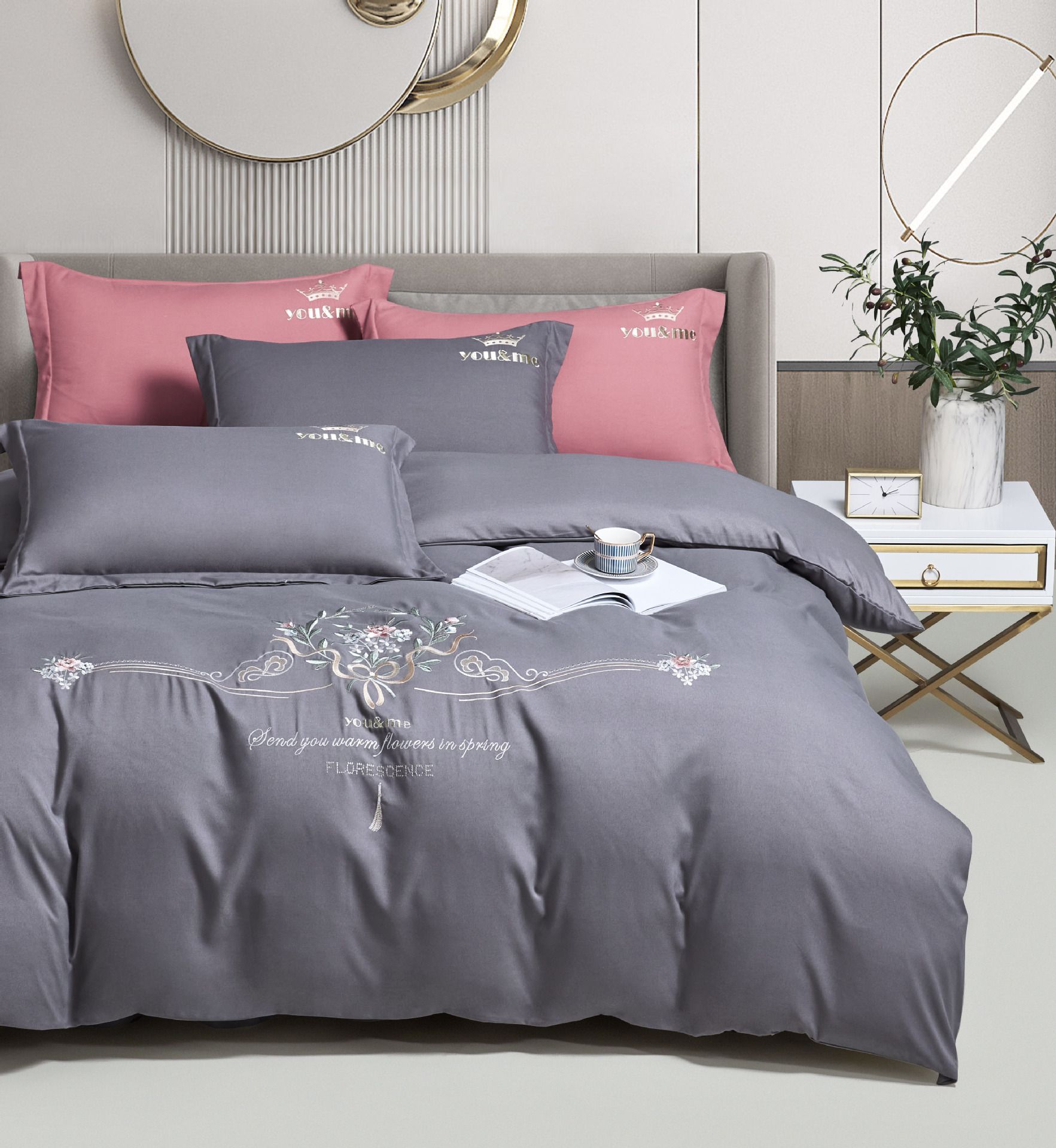 Gift wrap Bedding 4-piece embroidered light luxury air brushed warm quilt set solid color bed sheet for hair