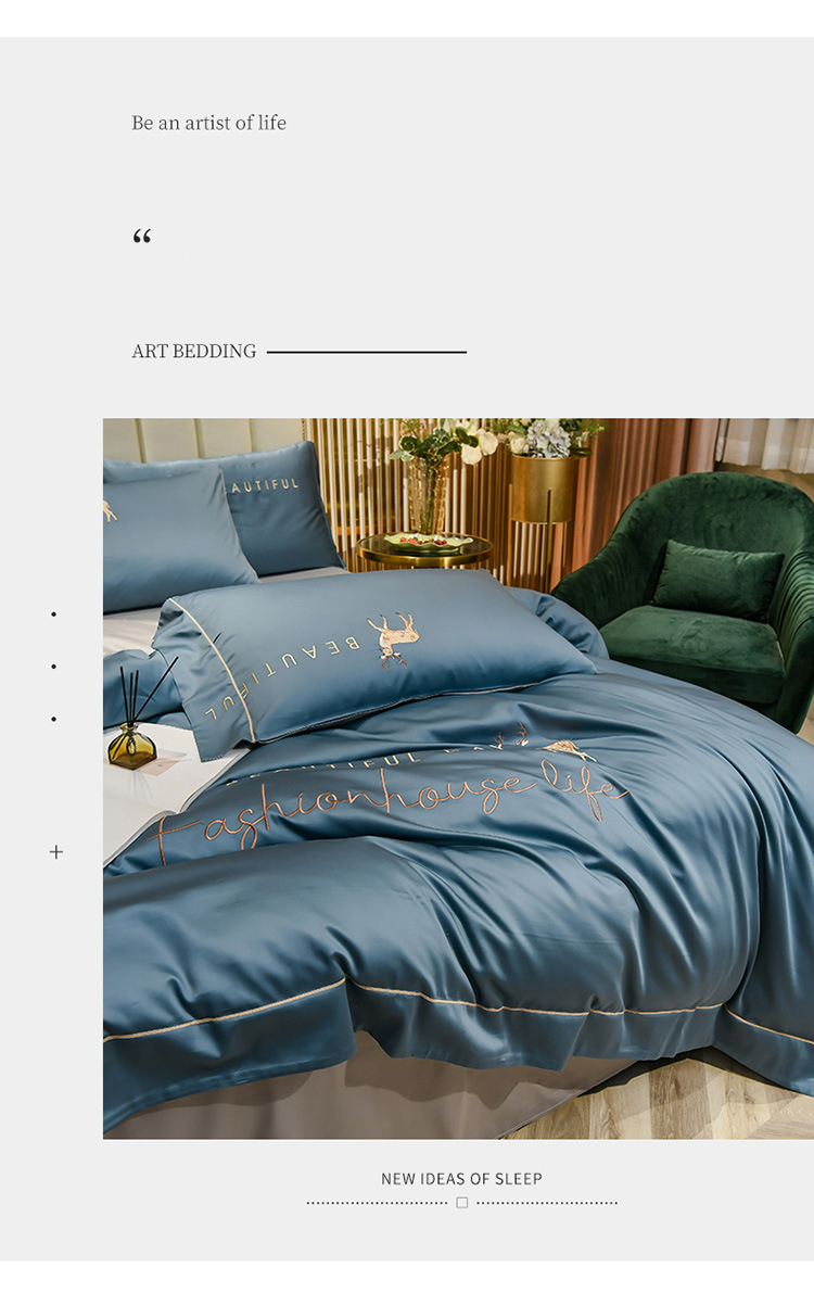 Summer Ice Silk 4-piece bed set Instagram bedding Set Dormitory 3-piece nude bed set