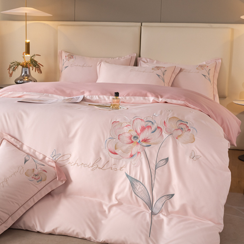 new washed silk four-piece set Tencel embroidery light luxury bed kit manufacturers direct sales of a hair