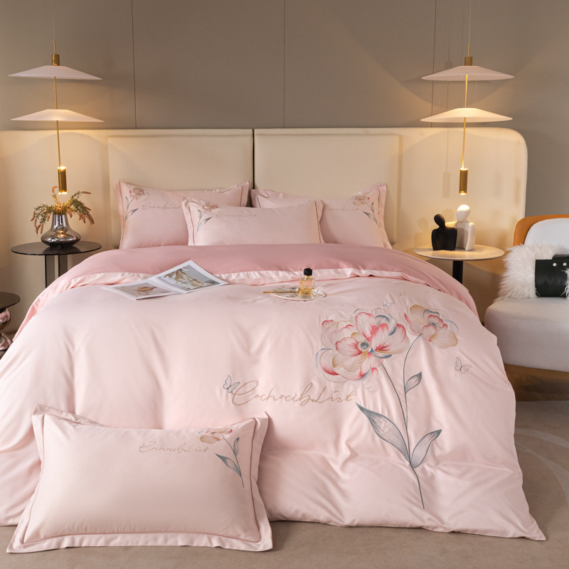 new washed silk four-piece set Tencel embroidery light luxury bed kit manufacturers direct sales of a hair