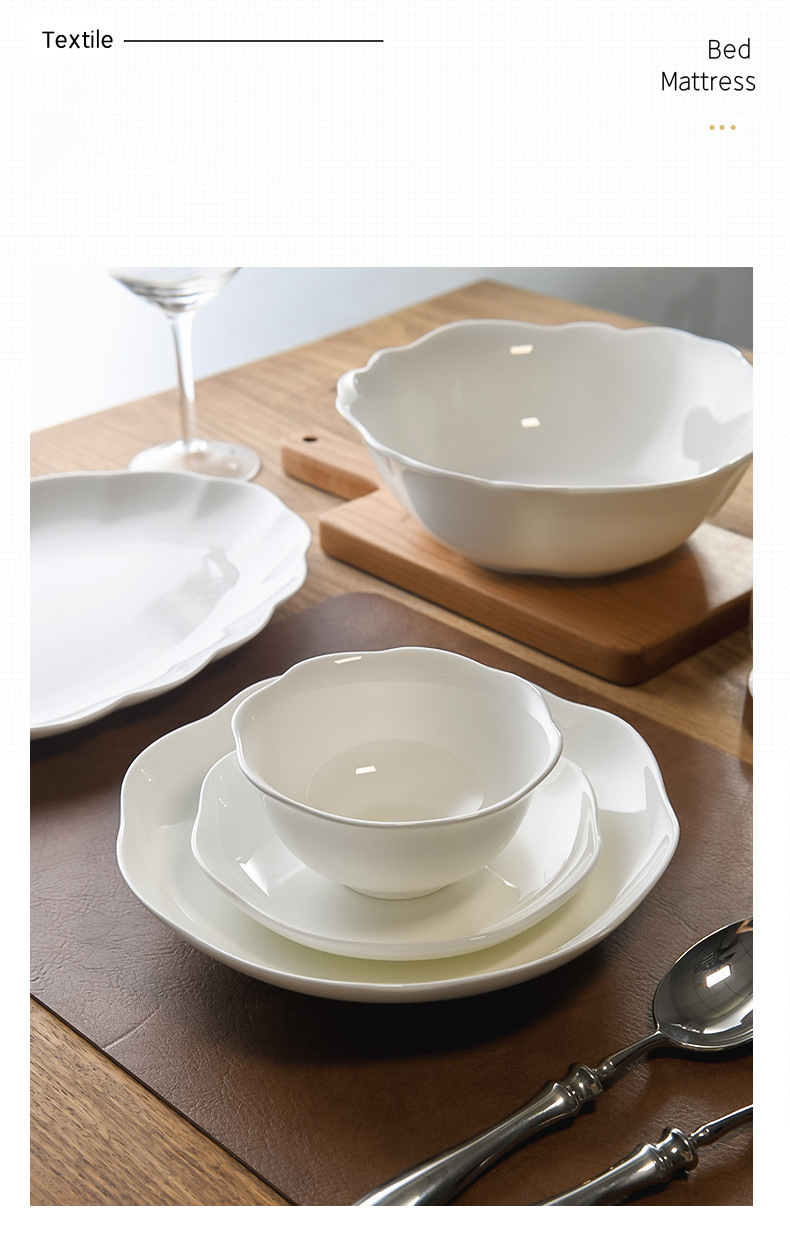Bone China bowl dish Household bowl chopsticks ceramic European plate Dish plate Eating rice bowl soup bowl New tableware soup bowl set