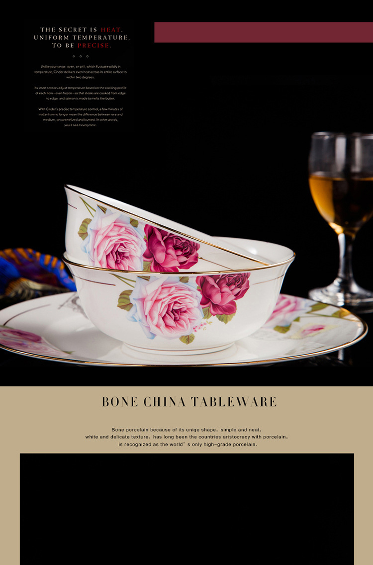 Jingdezhen ceramic bowl tableware set bone China home rice bowl chopsticks high bowl Bone dish dish dish dish gift box soup bowl