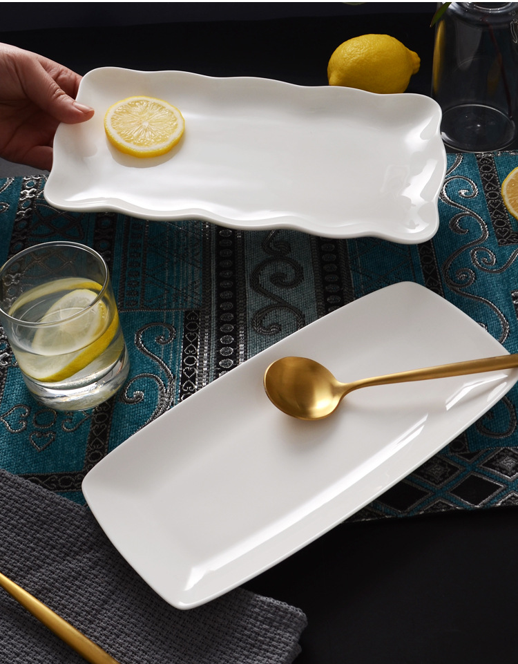 Tangshan bone China plate pure white ceramic rectangular plate long fish plate wholesale Nordic wind sushi plate home