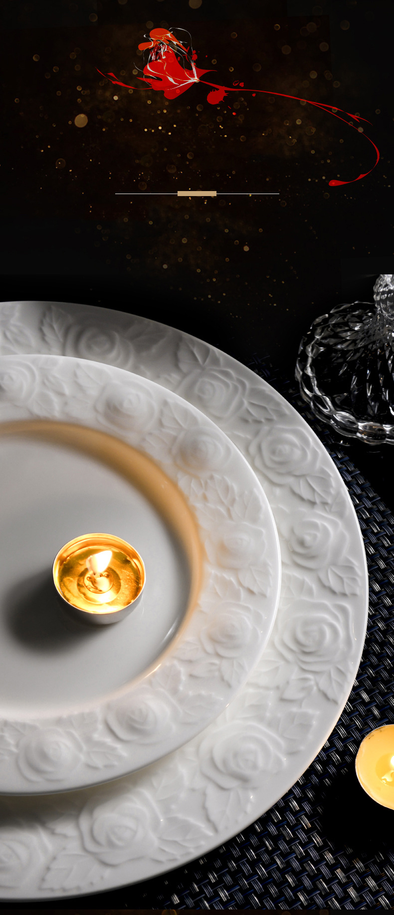 Bone China tableware pure white ceramic high-grade relief rose bowl set household high appearance level noodle bowl rice bowl plate