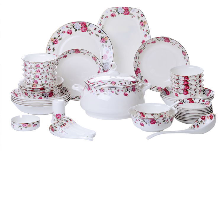 Tangshan Chinese bone China tableware set Korean household bowl and plate set housewarming gift