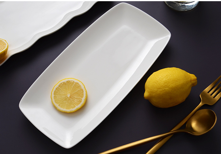 Tangshan bone China plate pure white ceramic rectangular plate long fish plate wholesale Nordic wind sushi plate home