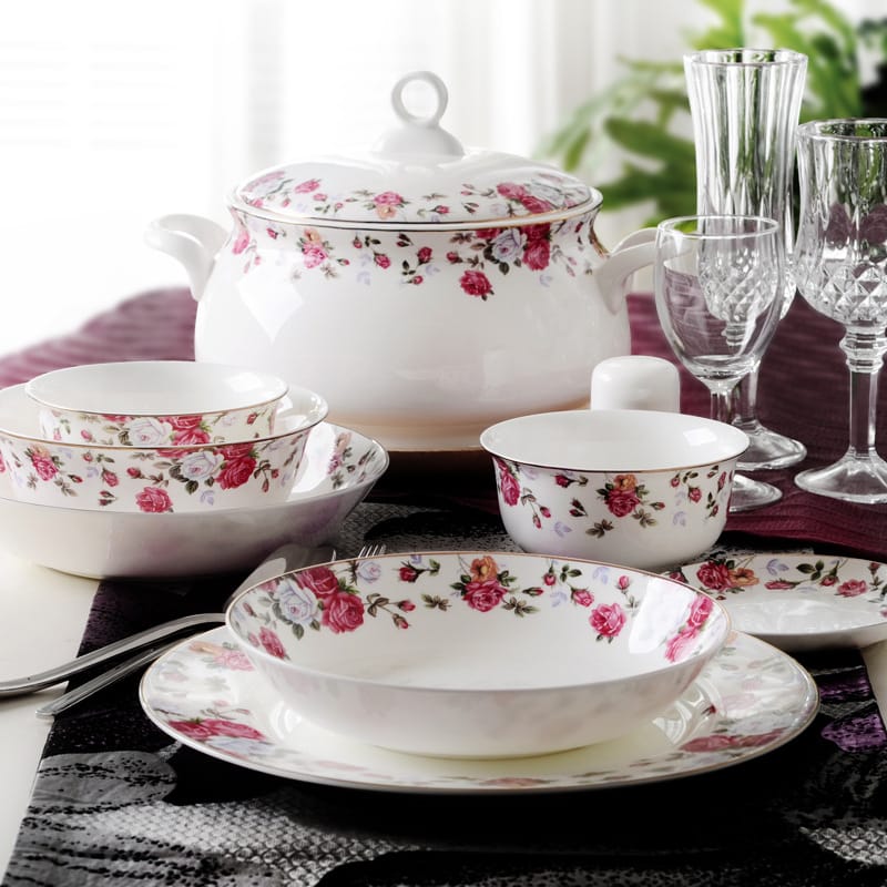 Tangshan Chinese bone China tableware set Korean household bowl and plate set housewarming gift