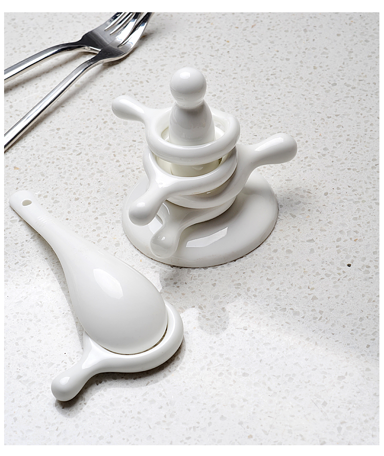 Ceramic spoon pad household double spoon chopsticks bone China chopsticks rack pure white hotel spoon rack wholesale