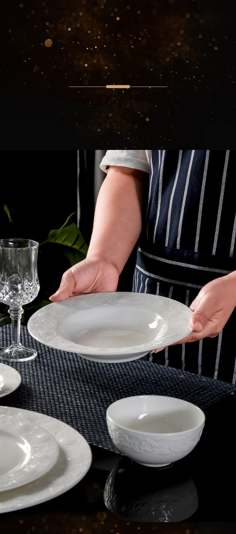 Bone China tableware pure white ceramic high-grade relief rose bowl set household high appearance level noodle bowl rice bowl plate