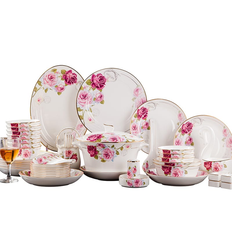 Jingdezhen ceramic bowl tableware set bone China home rice bowl chopsticks high bowl Bone dish dish dish dish gift box soup bowl