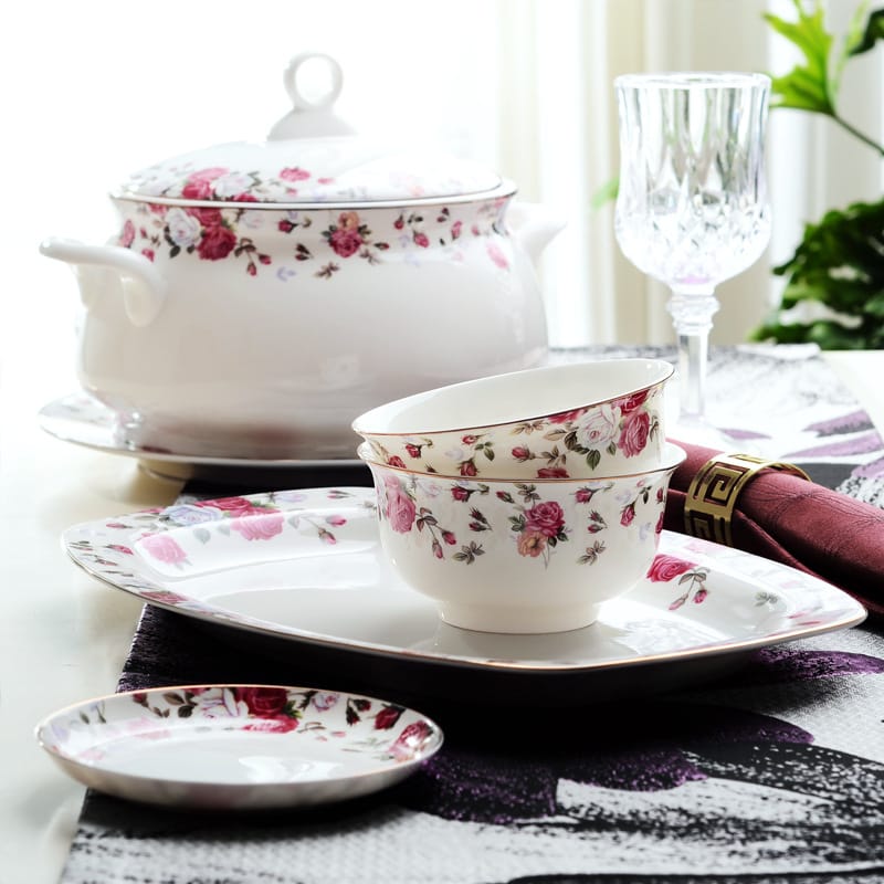 Tangshan Chinese bone China tableware set Korean household bowl and plate set housewarming gift
