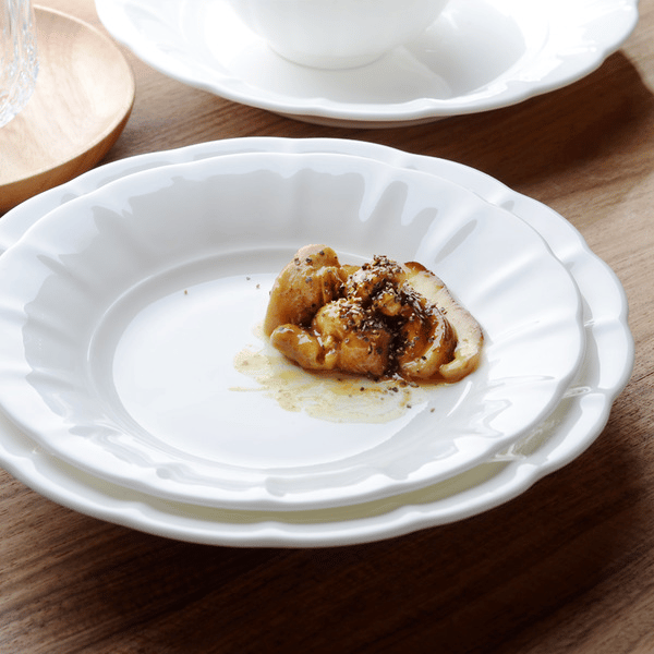 Flower relief pure white bone China tableware 7.5/8 inch soup plate Hot dish Deep dish dish household ceramic