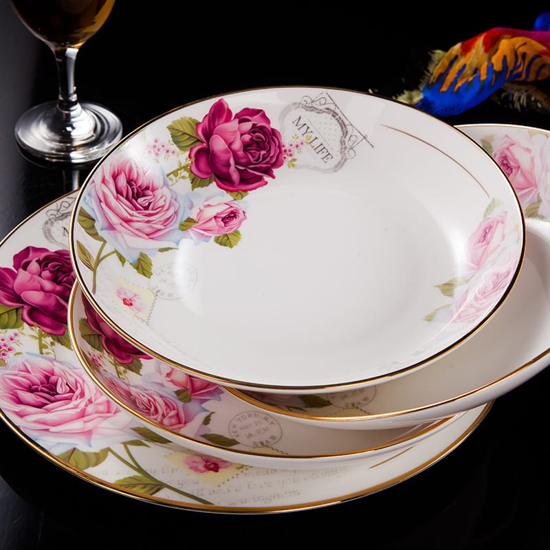 Jingdezhen ceramic bowl tableware set bone China home rice bowl chopsticks high bowl Bone dish dish dish dish gift box soup bowl